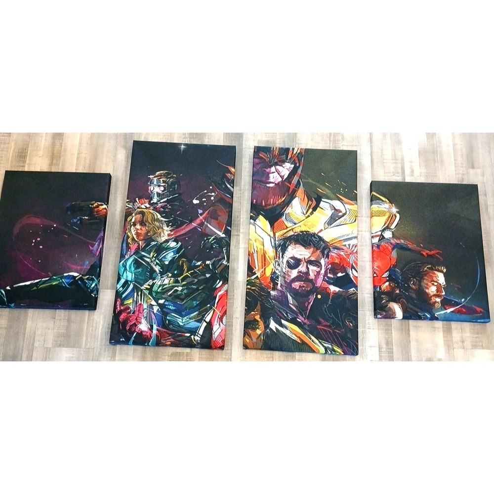 Lot Marvel Avengers Wall Art Wrapped Canvas 4 Print 28x14 Home Bedroom Decor